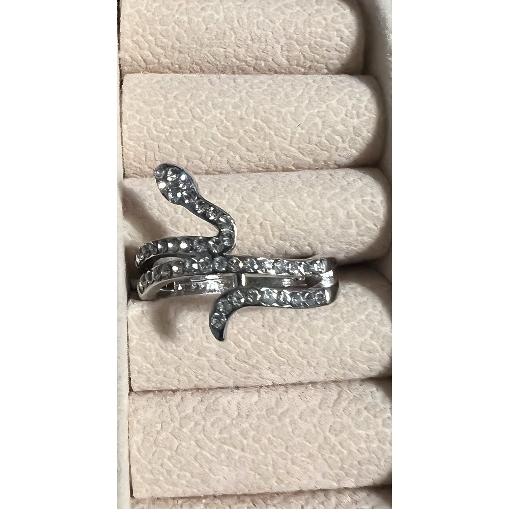 Silver Snake Ring with Clear Stones